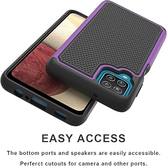 Huness Case for Samsung Galaxy A12 Case + Tempered Glass Screen Protector Durable Armor and Resilient Shock Absorption (Purple)
