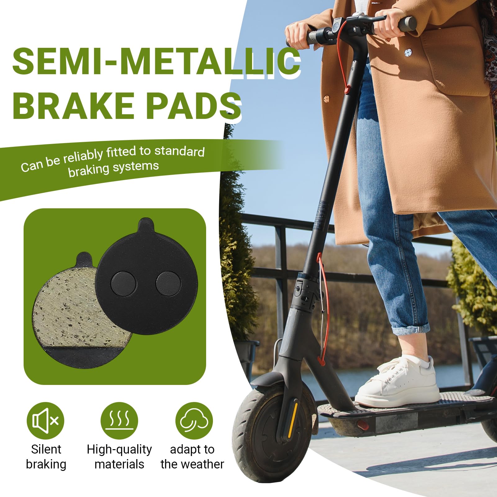 4 Pary Klocków Hamulcowych do Hulajnogi Elektrycznej, Półmetaliczne Klocki do Hamulca Tarczowego, Kompatybilne z SoFlow SO4 Pro Gen2, KUGOO M4, M4 Pro i Xiaomi Scooter, 8 Sztuk