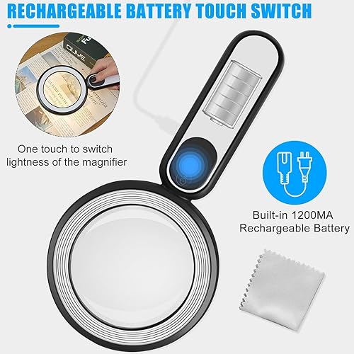 Miniatura 2 de Lupa recargable con luz, 30 x 4.7 pulgadas de mano, grande, ligera, con luz de aumento, 21 LED, 3 modos, lupa iluminada para libros, para niños,