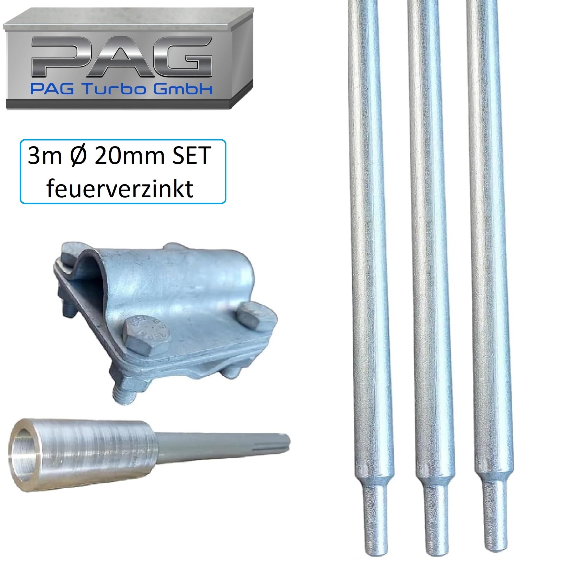 3m Tiefenerder SET Ø20mm feuerverzinkt mit Kreuzverbinder ud Schlagkopf SDS Max