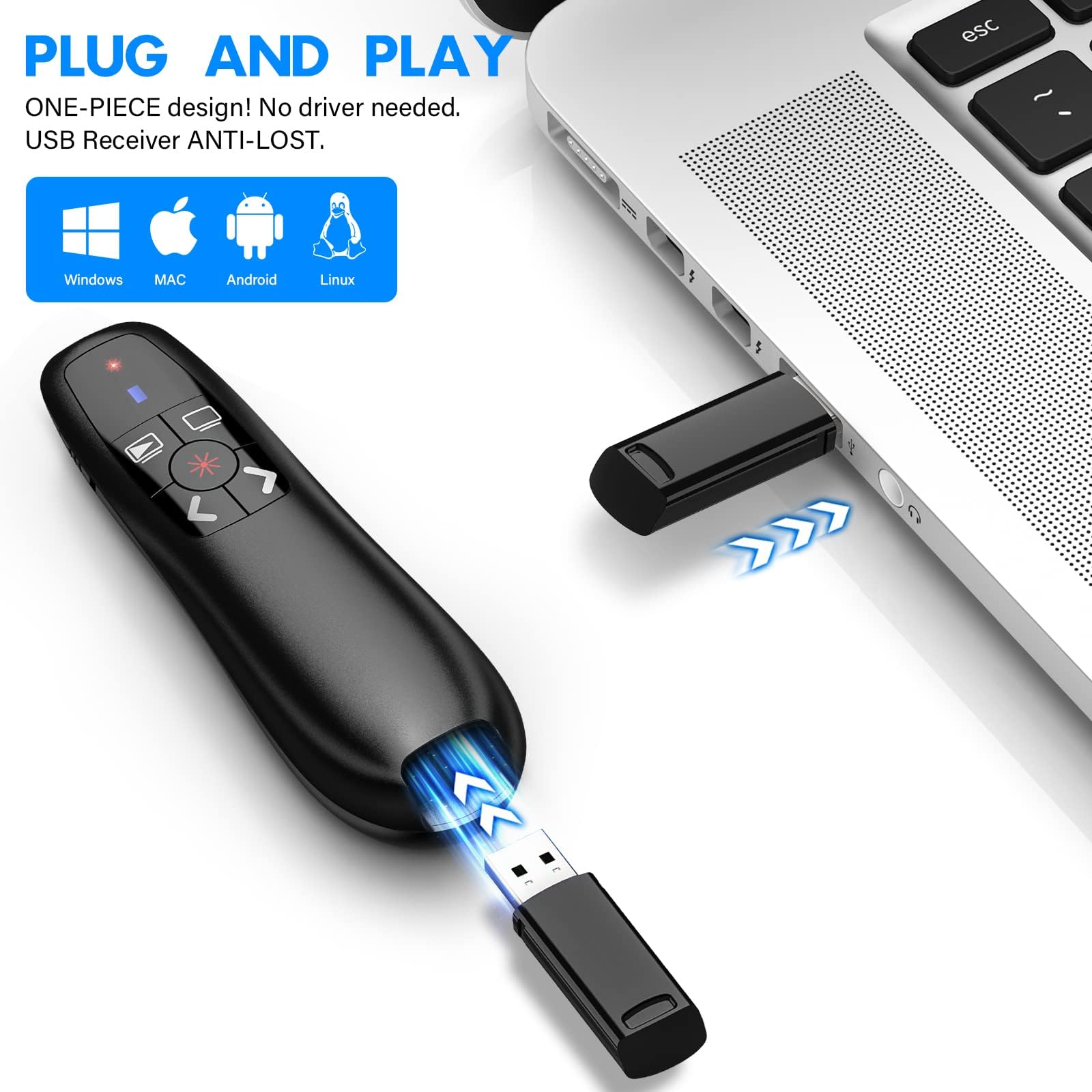 Télécommande sans fil 2,4 GHz pour PowerPoint avec récepteur USB