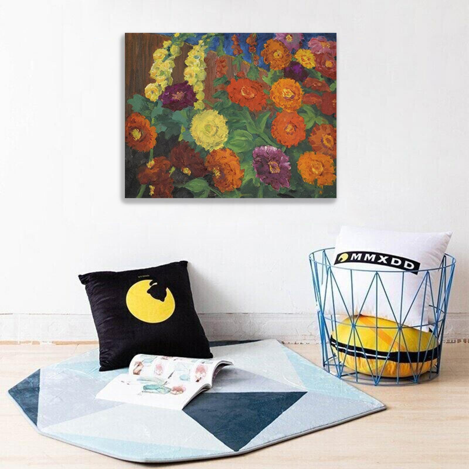 Canvas Print Wall Art Famous Painting Reproduction《Zinnias and