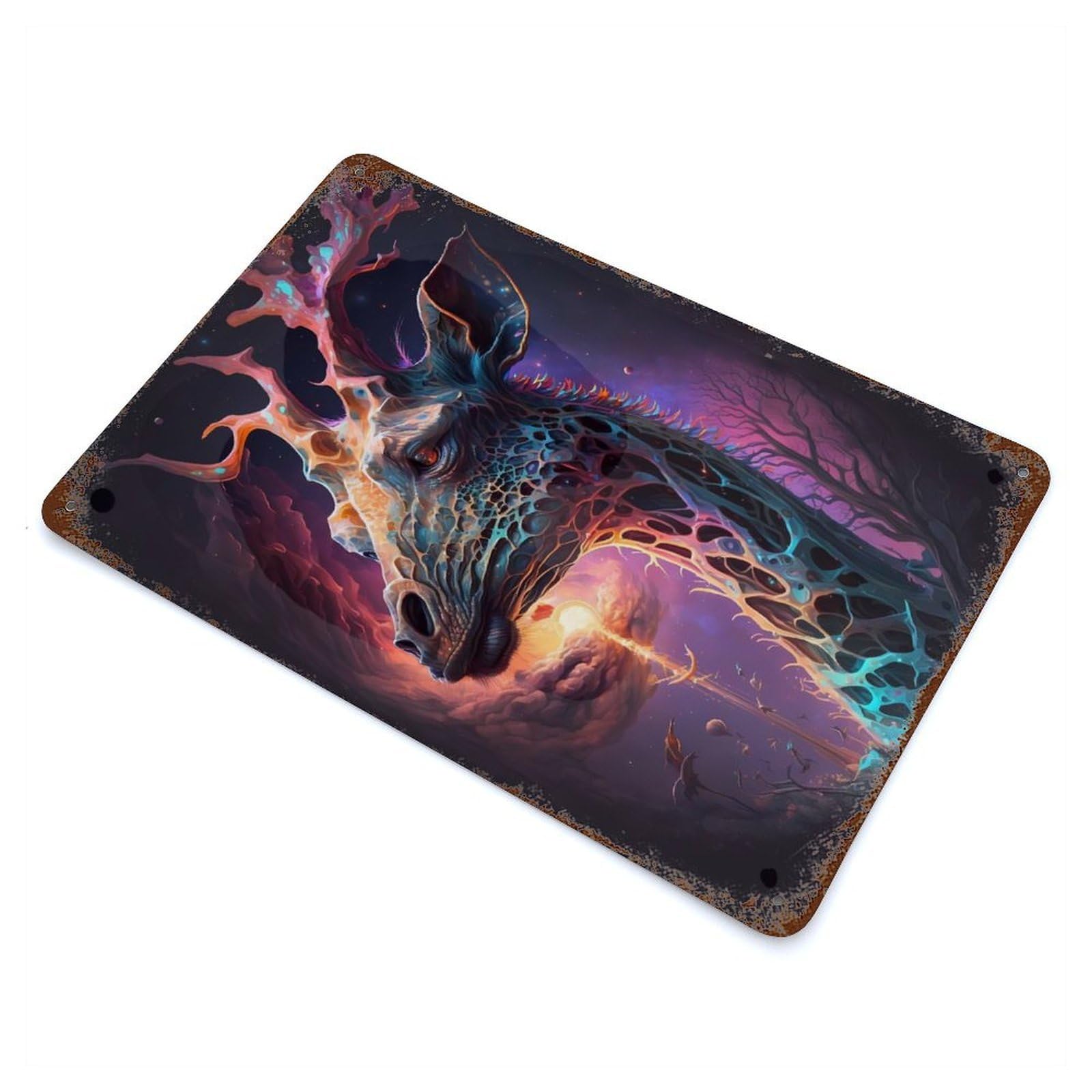 Fantastical Giraffe Weathered Tin Sign 11.8"x7.9", Ideal for Basement, Hobby Room And Garage Decor