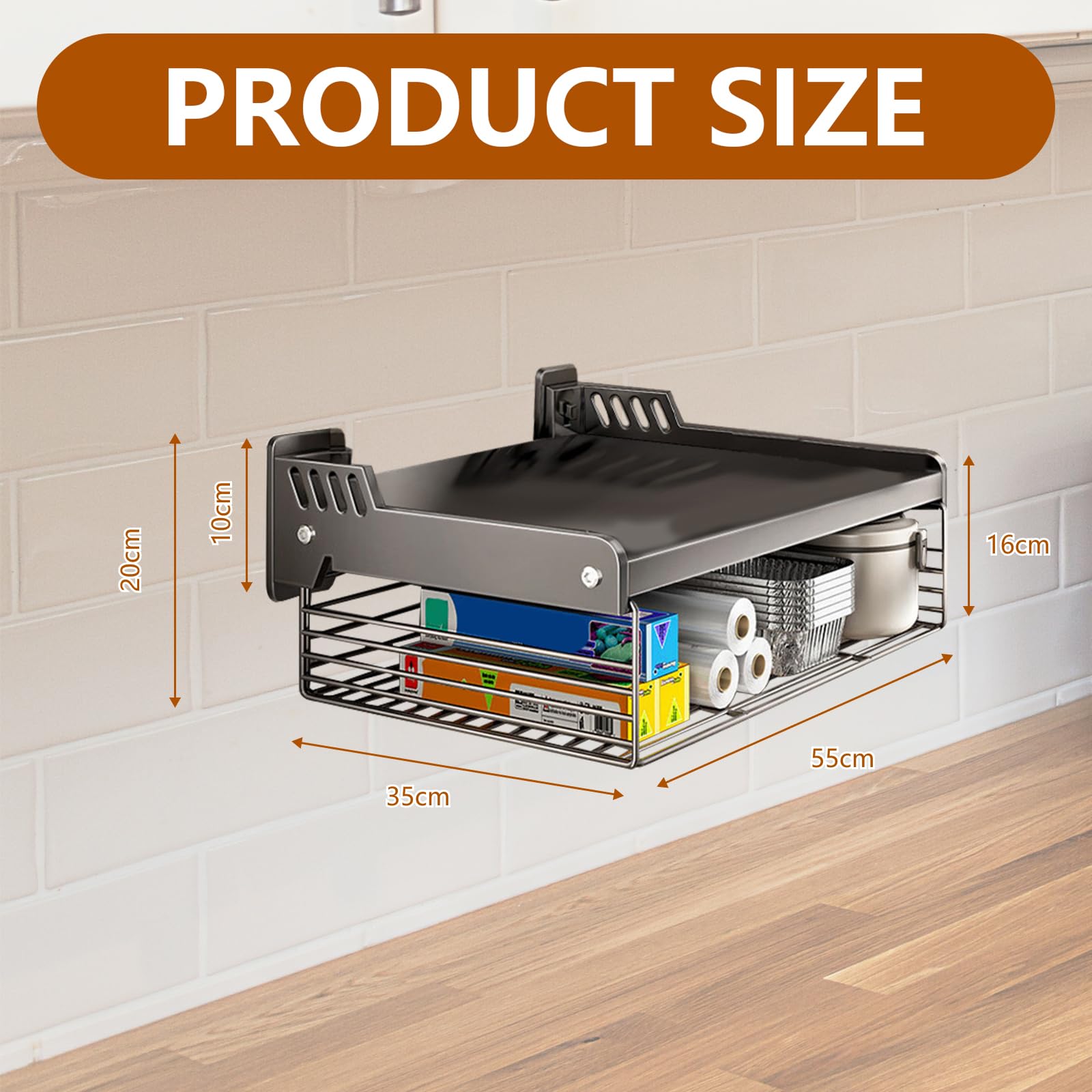 Mensola Microonde, Mensola Due Livelli Microonde da Parete con Cestino di Stoccaggio Supporto a Muro per Forno a Microonde, Ripiani Salvaspazio e Mobile Cucina