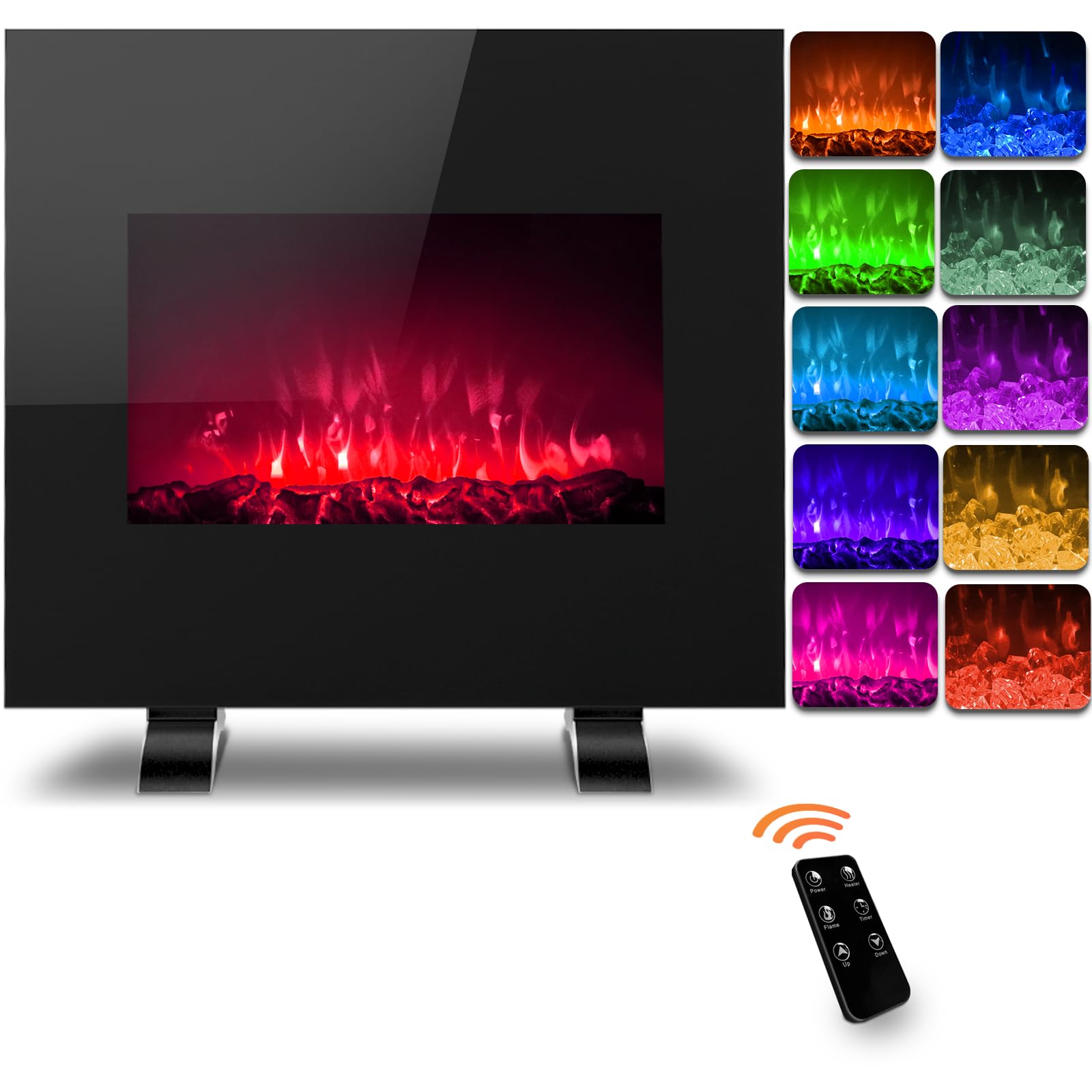 Amazon.com: LifePlus Electric Fireplace Heater, 26 Inch Glass Fireplace  Heater with Wall Mounted and Freestanding, Adjustable 10 Flame LED Colors,  Log u0026 Crystal Hearth Options, Remote Control, 12H Timer : Home u0026 Kitchen