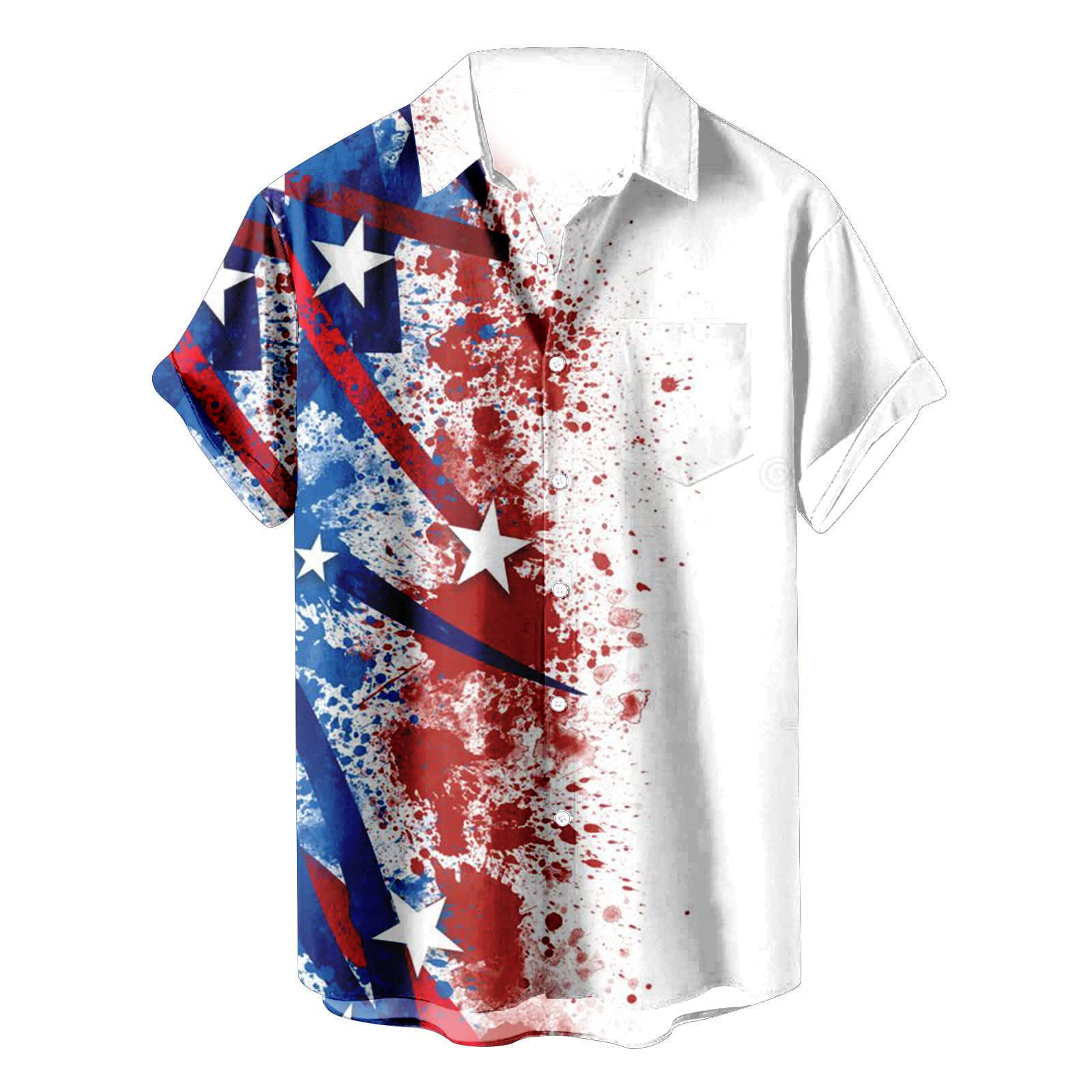 Chemise Patriotique Homme Drapeau Américain - T-shirt Manches Courtes Ou Longues, Pour Le 4 Juillet Et événements - 9