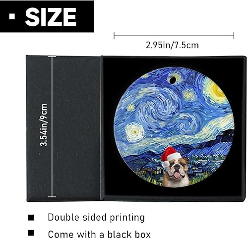 Miniatura 2 de Adornos de Navidad de animales 2024, lindos bulldogs ingleses para perro, adornos de cerámica para árbol de Navidad, colgante, redondo, 3 pulgadas,