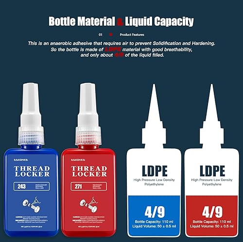 Miniatura 2 de ESKONKE Paquete de 3 Fijador de Roscas Azul 243 + Rojo 271 Removible y Permanente de Bloqueo 5.07 Fl oz Tuercas y Pernos Sellador de Roscas y Cierre