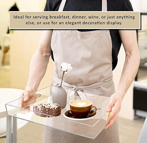 Miniatura 4 de Bandeja rectangular duradera para servir el desayuno, bandeja decorativa elegante de acrílico impermeable de 0.197 in de grosor con asas para café,