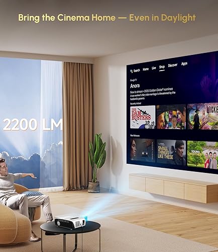 Miniatura 2 de Proyector Ultra HD 4K Google TV 2200 ANSI Proyector de cine en casa de alto brillo al aire libre, ToF+CMOS Laser Auto Focus, WiFi6 Bluetooth, tiro