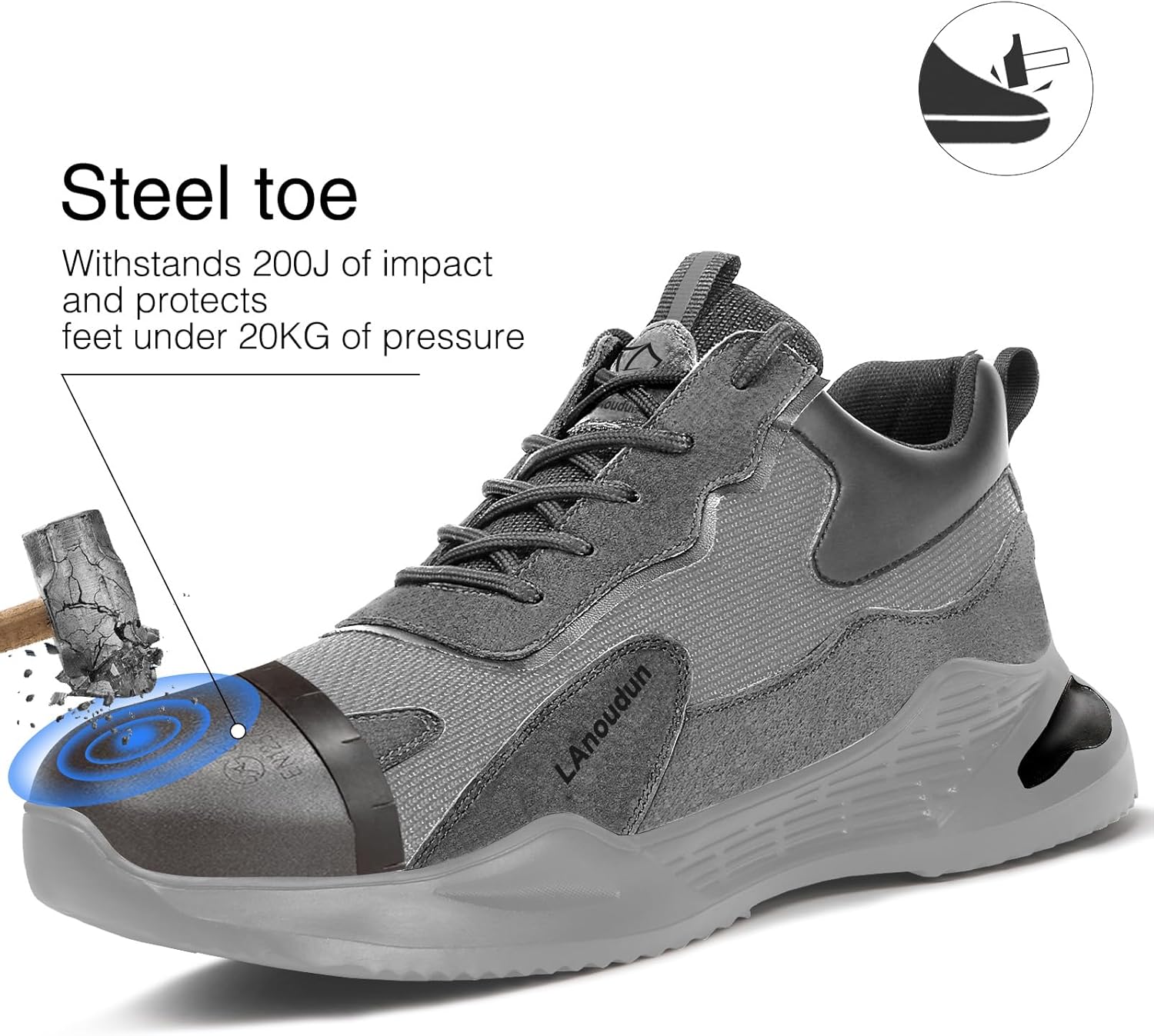 LAoutun Steel Toe Shoes for Men Women Safety Work Shoes Indestructible Steel Toe Sneakers Lightweight Work Shoes Toe Shoes - Image 2