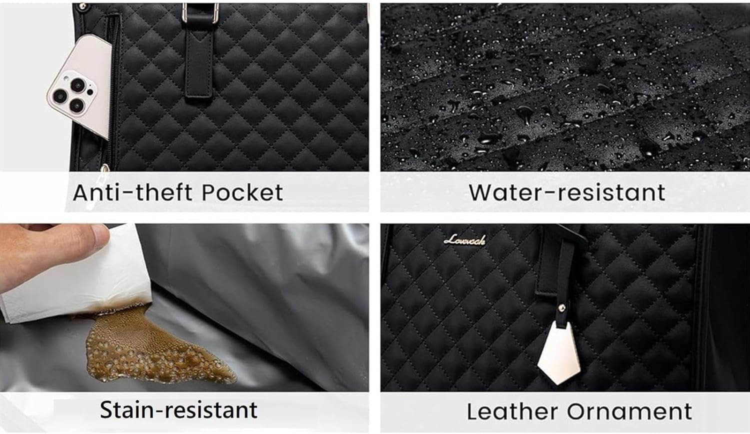 HoldOneLight Lunch 2 in 1 Tote Bag for Women, 15.6 Inch Laptop Bag with Insulated Lunch Compartment, Quilted Large Capacity Computer Handbag with Purse