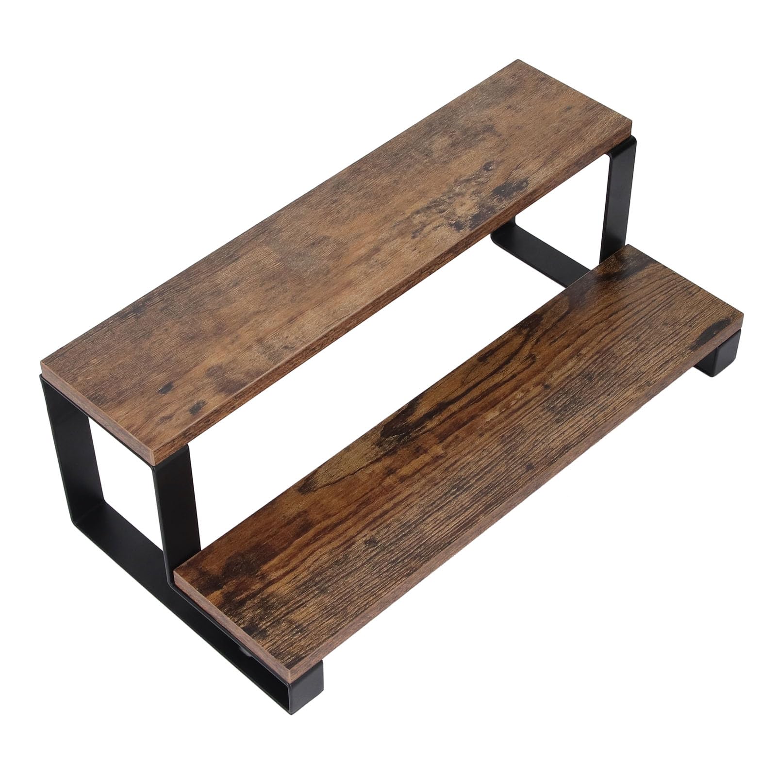 Soporte elevador de madera de 2 niveles, organizador de perfume, estante de exhibición de especias, ideal para muñecas y aperitivos