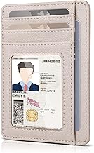 Teskyer Mini Wallet Men's Small Card Case, PU Leather Slim Card Case, RFID Protection, Minimalist, with ID Window and Quick Access Compartment, Lichee Beige, Minimalist