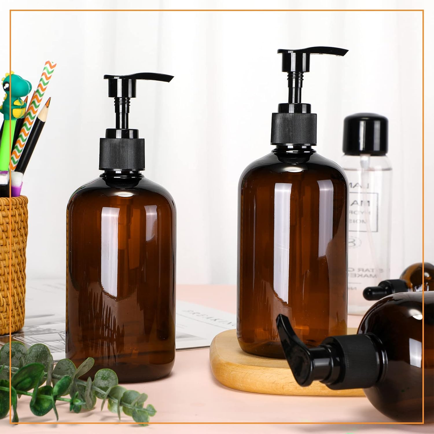 Tessco for You 24 Pcs Amber Soap Dispenser Empty Plastic Pump Bottles Refillable Shampoo Container for Hand Sanitizer Soap Lotion Body Wash Conditioner Bathroom Travel, 16.9oz - Image 7