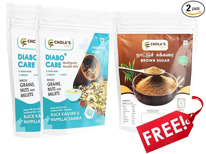 Diabocare Health Drink Mix Powder with 24 Ingredients (100% Natural) - Whole Grains, Nuts & Millets | No Sugar | Homemade | Tasty | Healthy |BUY 250 G (Pack OF 2)& GET 500G Brown Sugar FREE