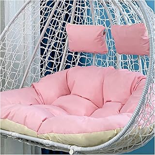 Cojín colgante doble para 1/2 persona, de ratán, para interiores y exteriores, balcón, patio, jardín, lavable, color rosa, tamaño: 125 x 100 cm