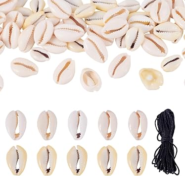 Cheriswelry 100pcs Shell Beads for Bracelet Making Cowrie Shells Spacer Beads Summer Beach Shell Oval Beads for DIY Necklace Jewelry Making with 5.46 Yard Waxed Cotton Thread Cords