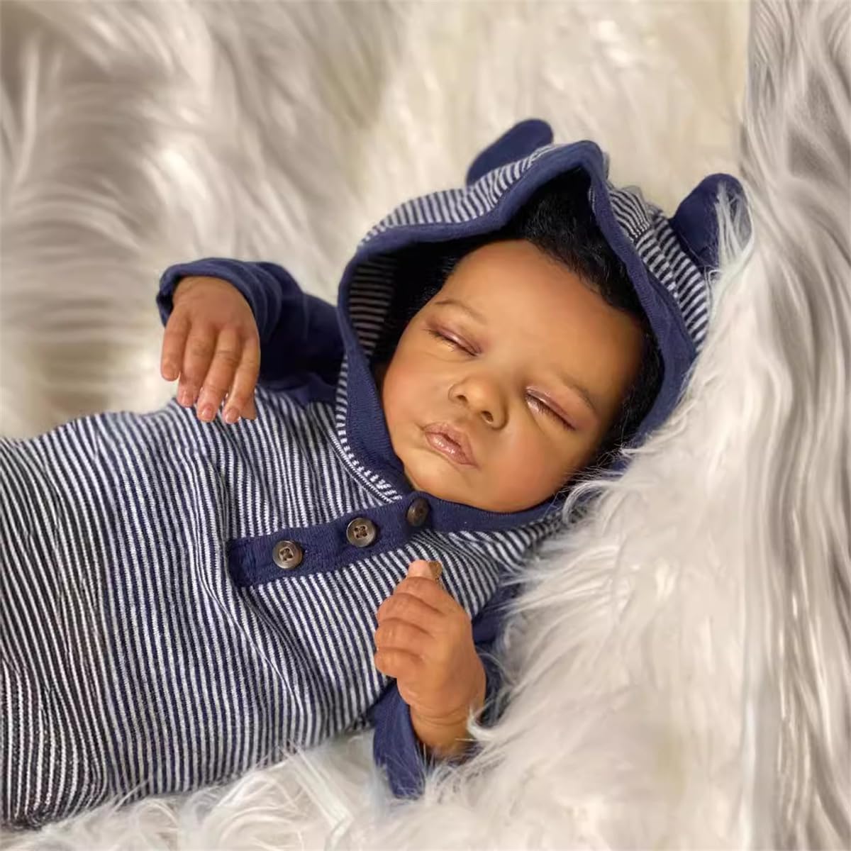 18 Inch Lifelike Reborn Baby Doll Black Boy - Realistic Silicone Newborn Doll With Accessories