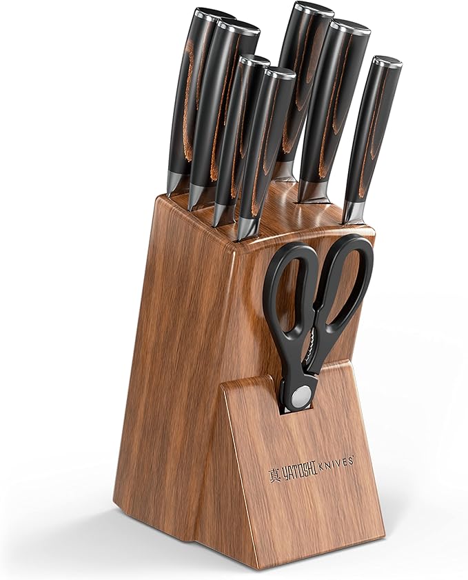 Yatoshi 7 Pcs Knife Block Pro Kitchen Knife Set Ultra Sharp High Carbon Stainless