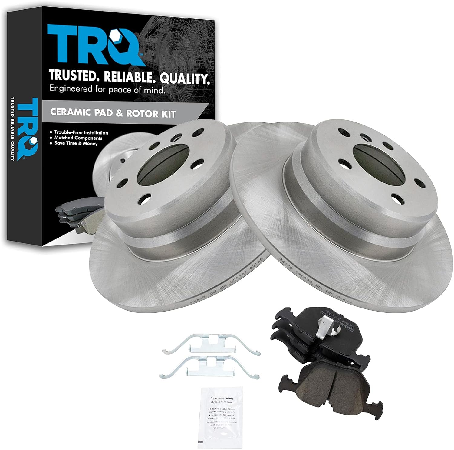 TRQ Rear Brake Pad & Rotor Kit Brake Pads Brake Rotor Ceramic Compatible with 2000-2006 BMW X5