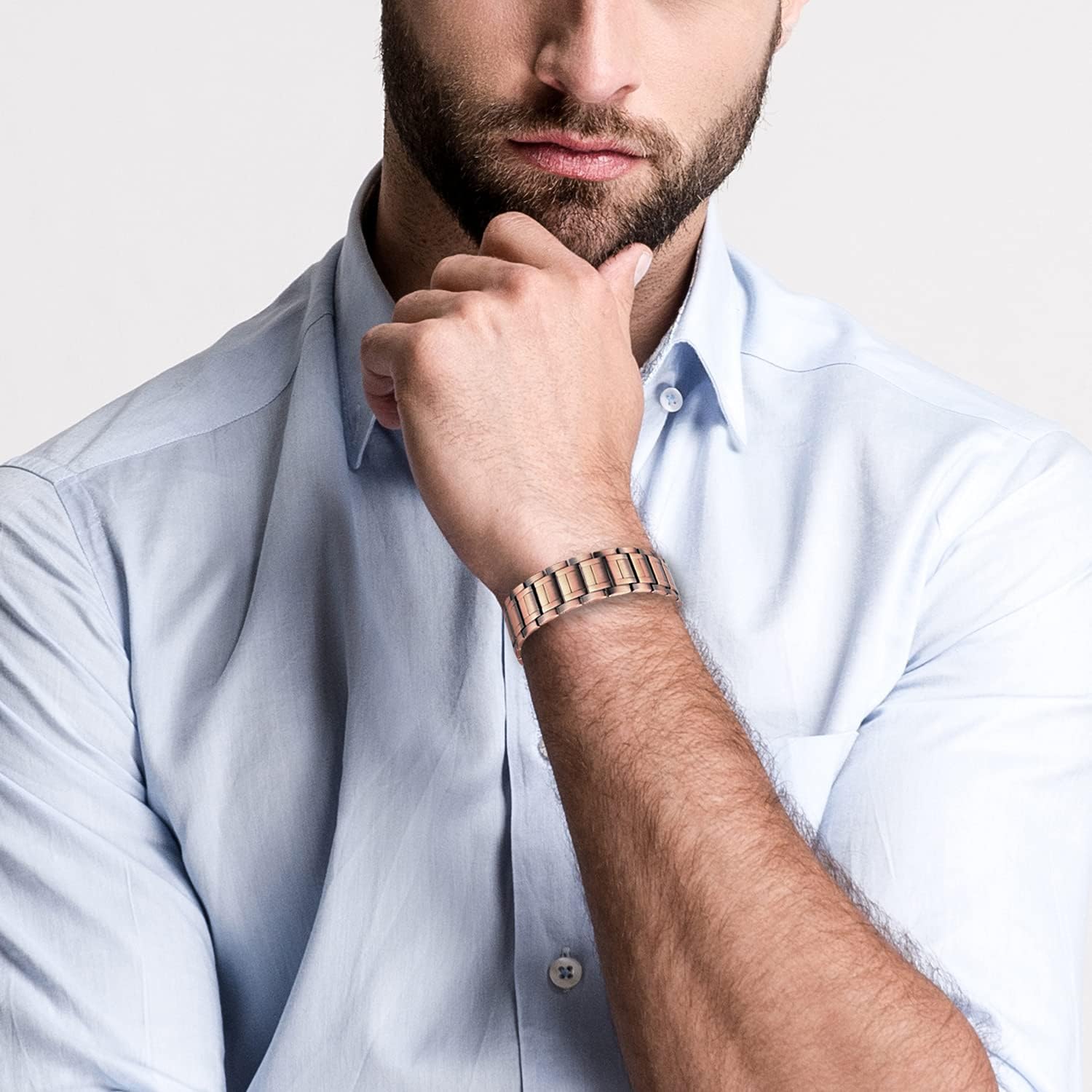 Feraco Copper Bracelet for Men Magnetic Therapy Bracelet with 3 Row Ultra Strong Magnets for Arthritis Pain and Carpal Tunnel Healing Adjustable Length (Classic Copper) : Health & Household