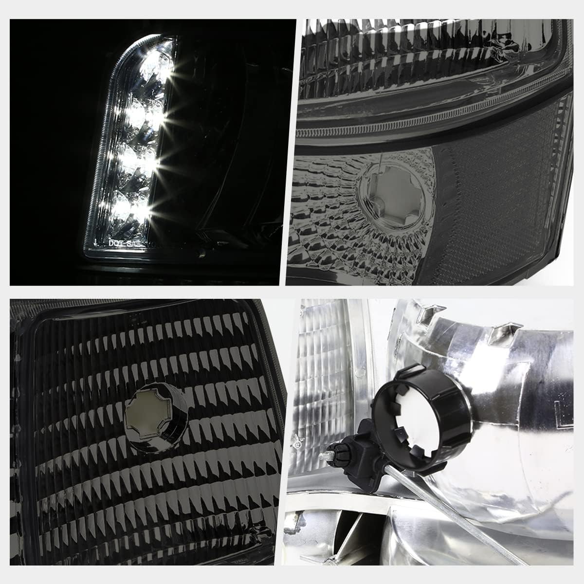 [6Pcs] LED DRL Headlights Assembly Compatible with 92-96 Ford F150-F350/Bronco Clear Corner