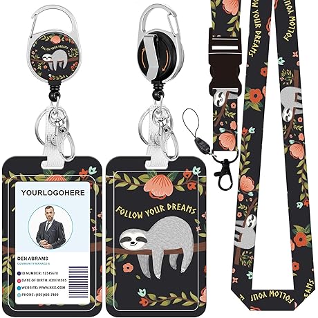 Cute Sloth Retractable Badge Holder with Lanyard