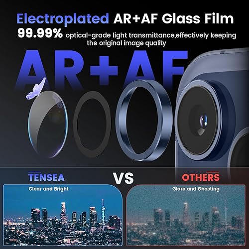Miniatura 3 de Tensea Protector de lente de cámara para iPhone 15 ProiPhone 15 Pro Max, protector de pantalla de vidrio templado 9H, anillo individual de metal