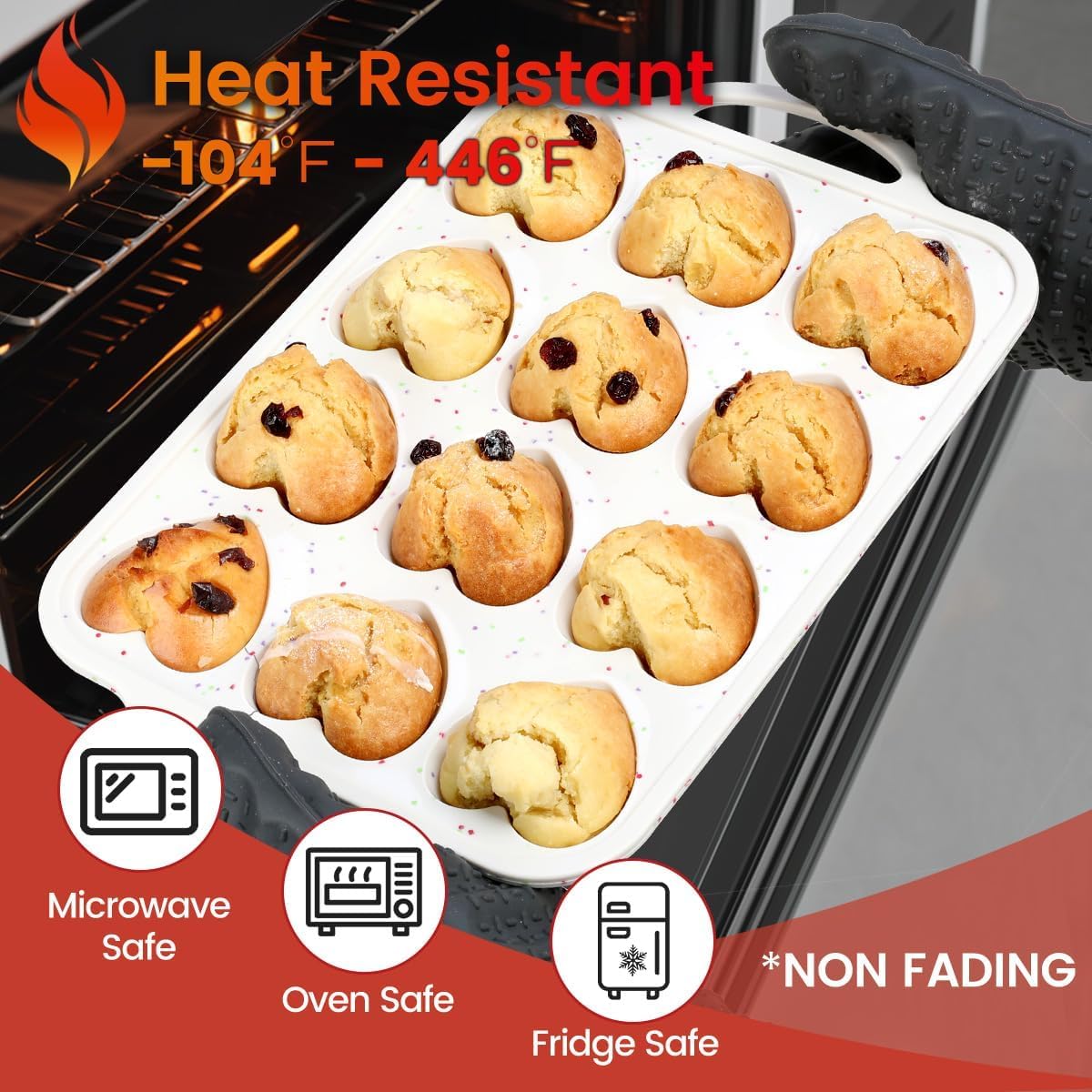 CAKETIME Heart Shaped Silicone Muffin Pan, Metal Reinforced Frame 12 Cups Silicone Molds for Valentine's Day Baking Muffins, Cupcakes, Tartlets, Egg Bites, Chocolate Muffin, Soaps 2 Pack