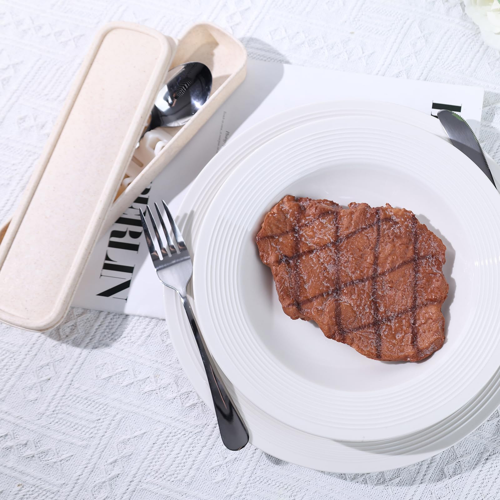 HANSGO Juego de 3 utensilios portátiles con funda, juego de cubiertos de viaje de acero inoxidable reutilizables para almuerzo, camping, escuela, picnic, oficina, apto para lavavajillas, color beige