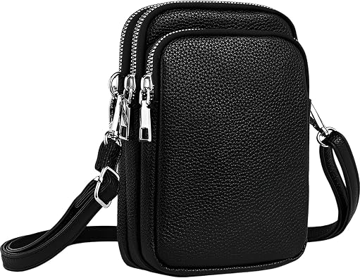 LassZone Soft Leather Crossbody Phone Bag Triple Zip Pocket Cell Phone Purse Wallet Mini Shoulder Handbag for Women