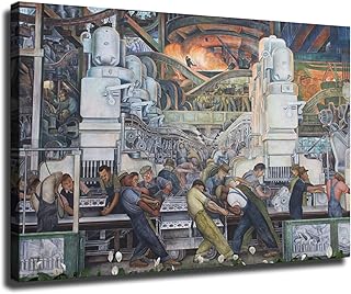 Diego Rivera Famous Painters' Works(Detroit Industry Murals) Poster Canvas Print HD Photo Wall Art Home Living Room Bedroom Cafe Office Modern Background Decoration (20x30inch Framed)