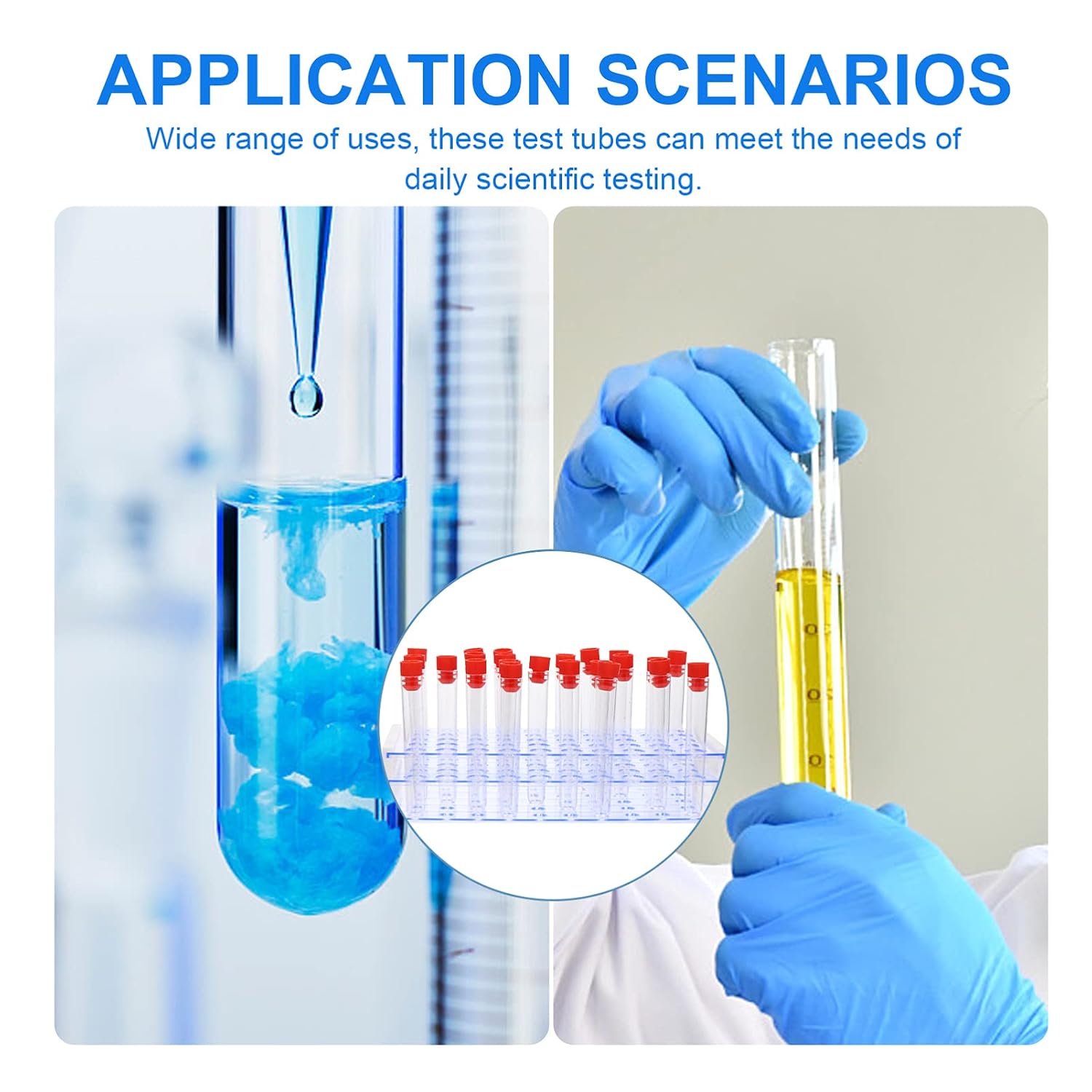 Gatuida 1set Disposable Plastic Test Tubes Removable Rack and Stoppers for Experiments Lab Use and Liquid Storage Graduated Tubes for Boys and Projects