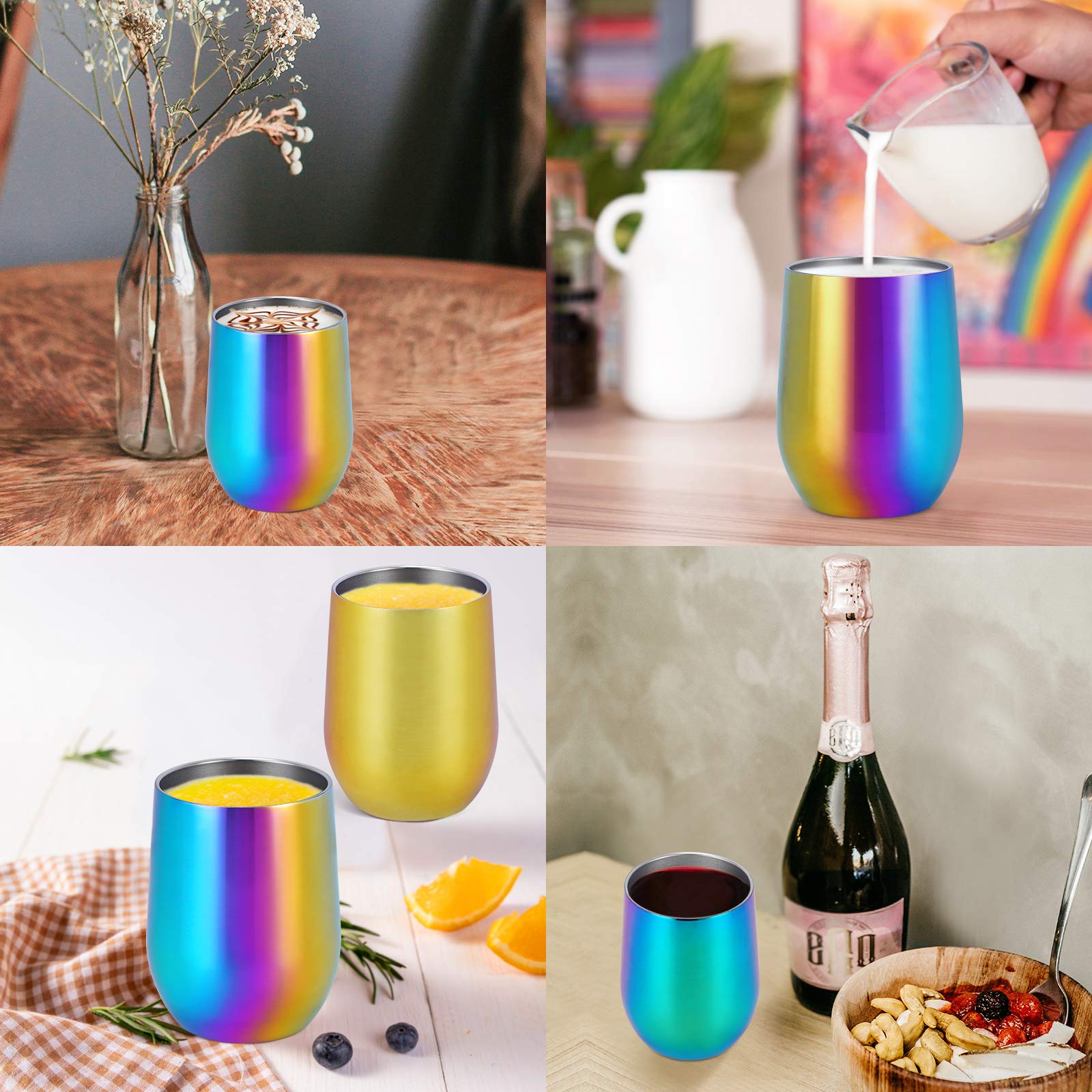 Livole 2 bicchieri da vino in acciaio inox, 350 ml, a doppia parete