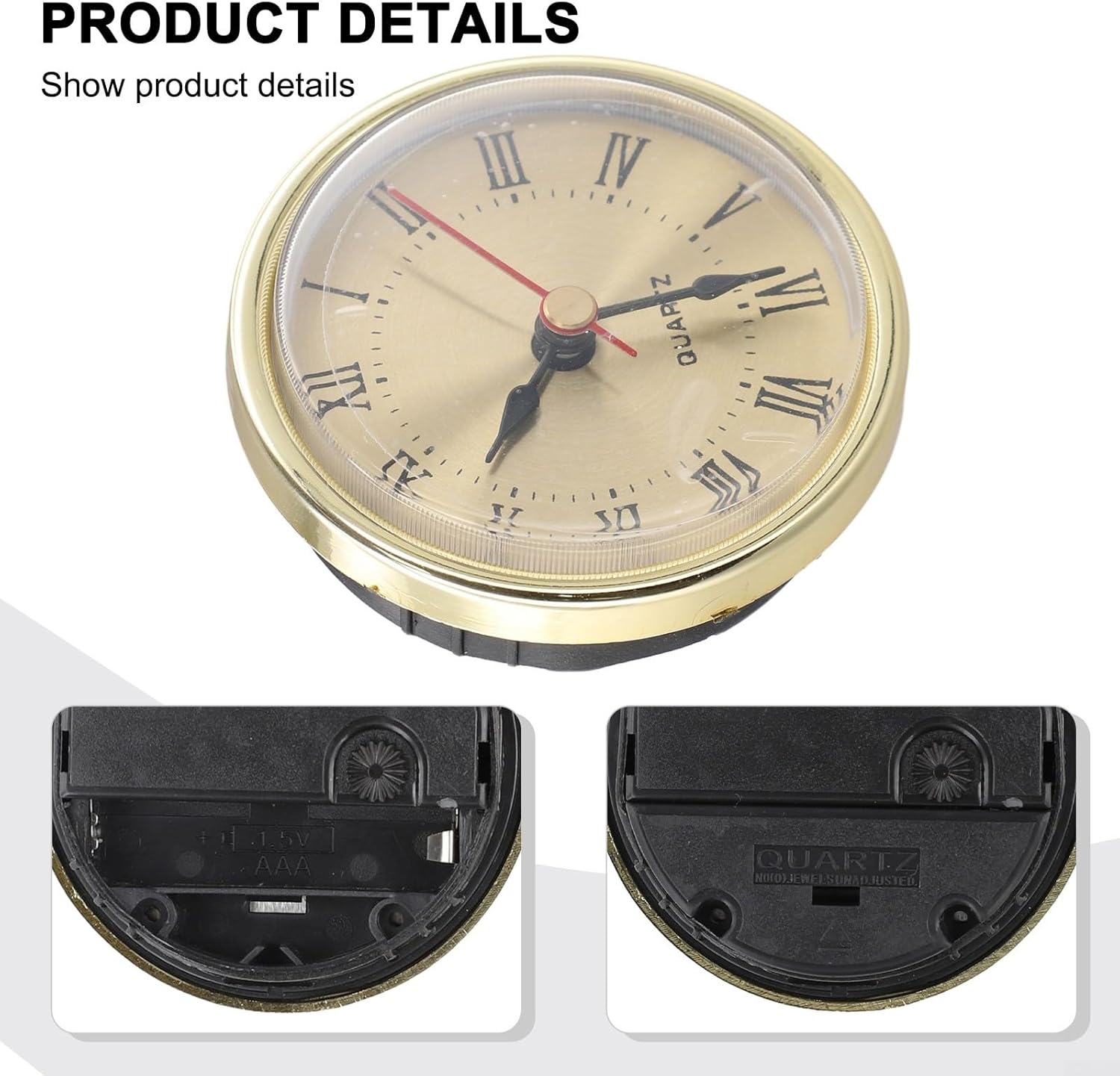 Classic Clock Craft Quartz Movement 65mm Round Clocks Head Insert Roman Number Quartz Clock Insert, Clock Face Mechanism Replacement Movement(gold)