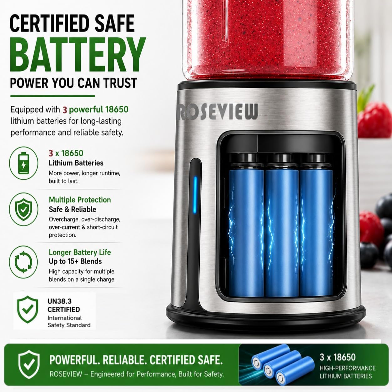 Portable Smoothie blender ROSEVIEW Glass bottle USB rechargeable power 200W 15Oz mini Handheld Ice Shakes Cup blend juicer Cordless blender Personal smoothies maker Fruit mixer