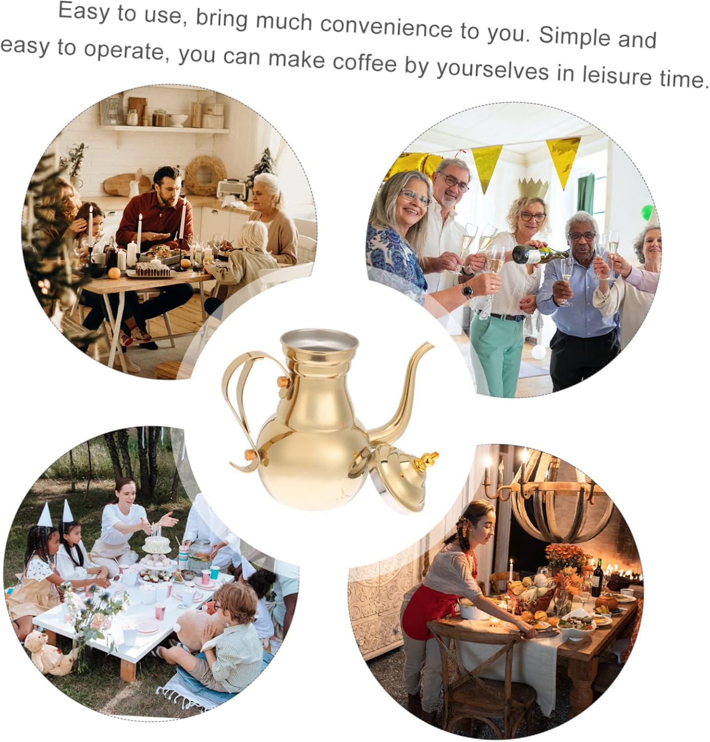 VICASKY Stainless Steel Coffee Pot with Filter Ergonomic Handle Heat Resistant Pouring Kettle for Middle Eastern Arabic Style Brewing and Easy to Clean Gold Finish for Home and Restaurant