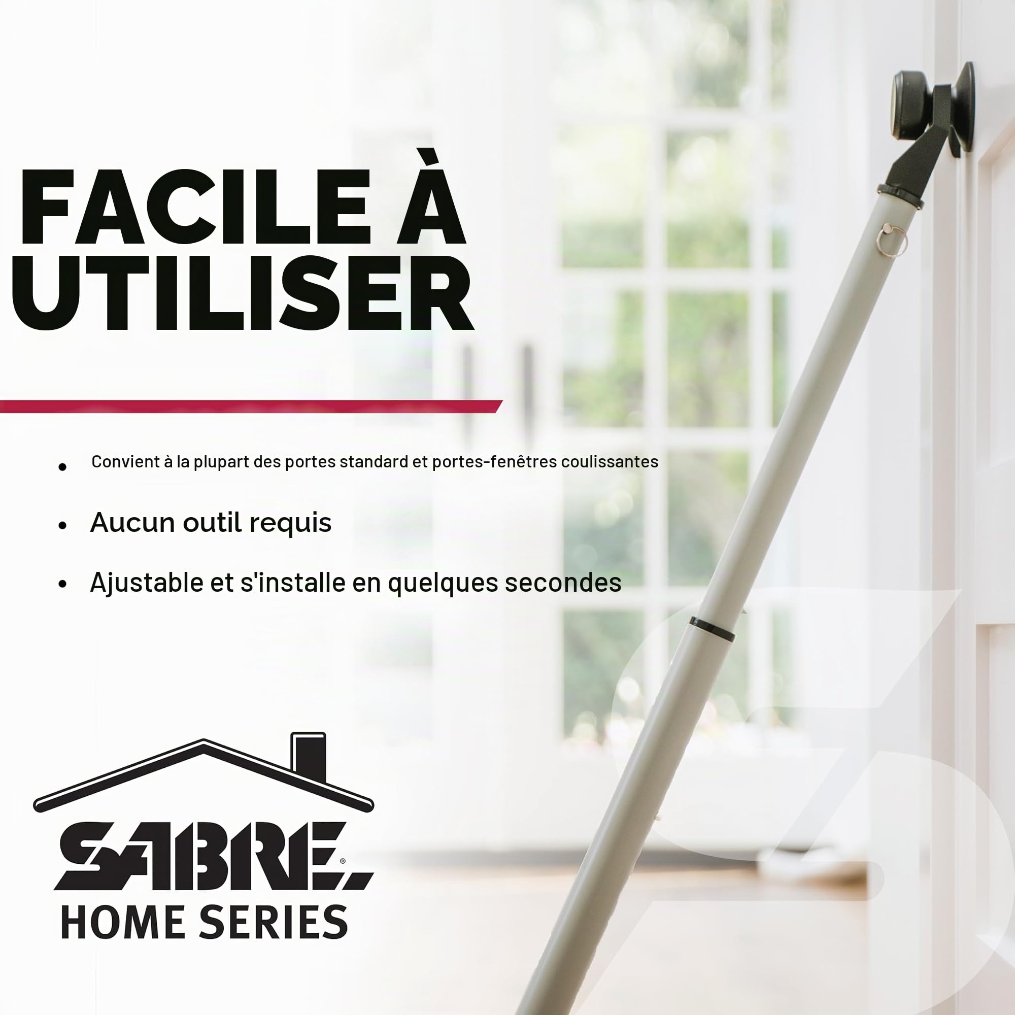 SABRE Barre de sécurité réglable 2 en 1 pour porte, cale-porte qui se fixe sur le bouton de porte, forte adhérence anti-rayures, stable contre le sol, bloqueur de bouton de porte supérieur amovible