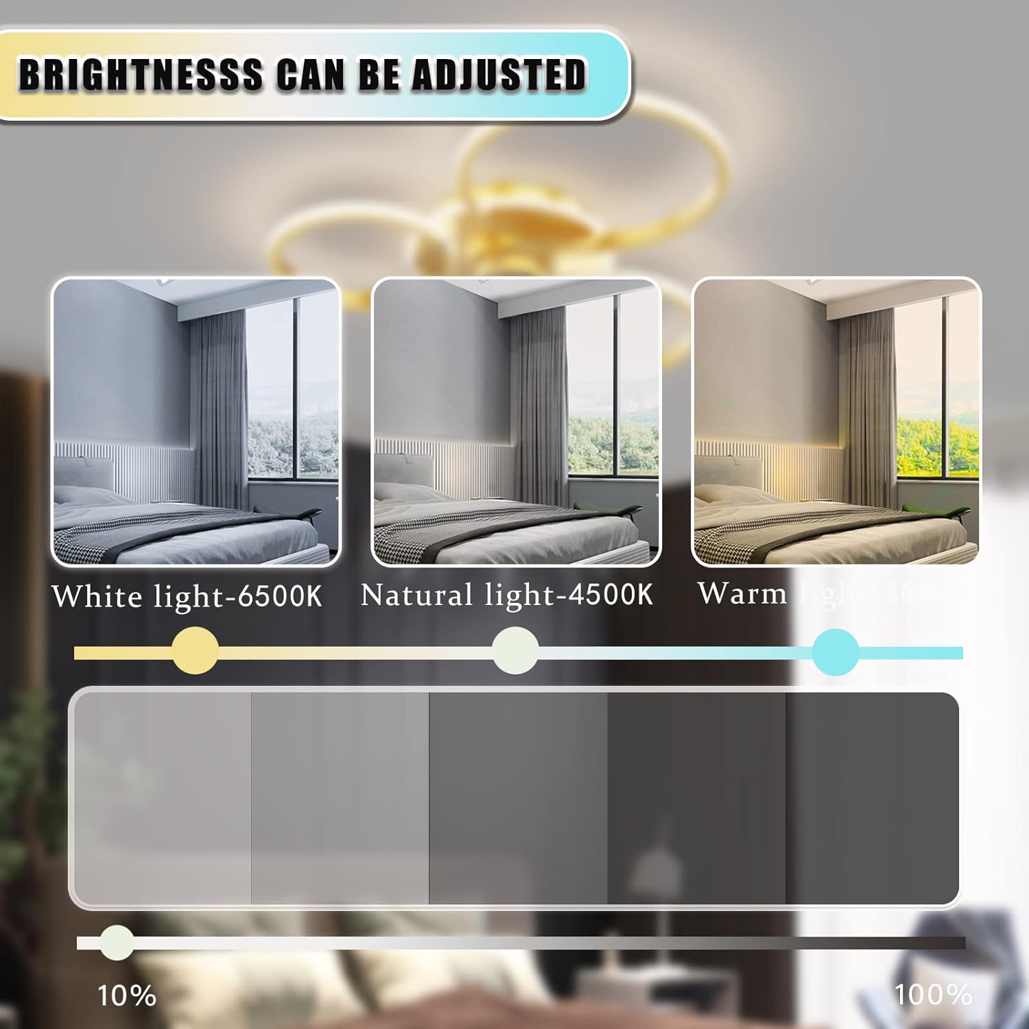 YUEGOO Ceiling Fans with Lamps,Remote App Control Reversible Chandeliers with Fan Dimmable Modern Design Ceiling Fan with Led Lamp for Bedroom Living Room Kitchen/Black/60Cm