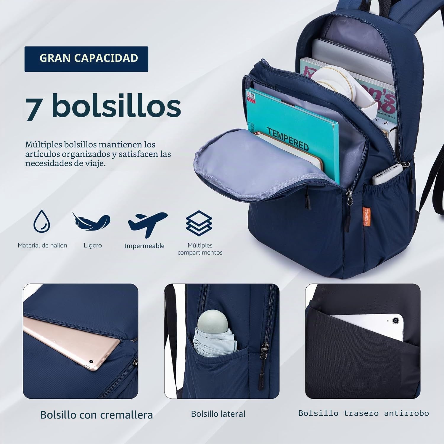 40x30x15cm British Airways Wizzair Eurowings Mochila Viaje Cabina Avion Vueling, Impermeable Nylon Mochilas de Viaje para Avion Mochila Portatil 14 Pulgadas con Compartimento para Ordenador
