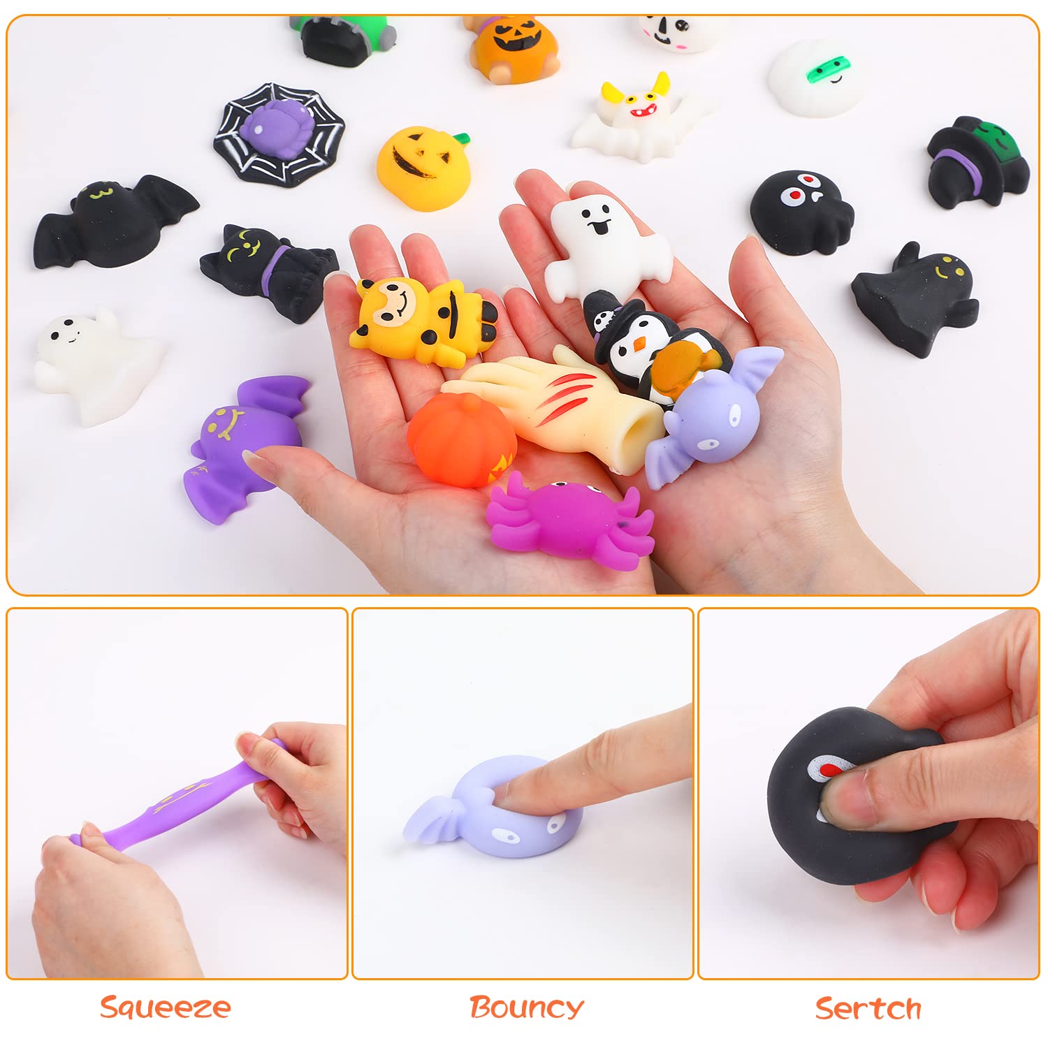 VEYLIN Halloween Squishy Toys, 24 Pieces Stress Reliever Mochi Squishies for Goody Bags and Party Favors, Multicolor - Image 4