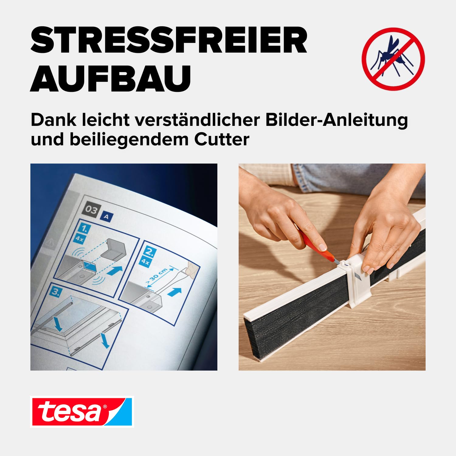 tesa Insect Stop 2-in-1 Verdunklungs- und Insektenschutzplissee Premium für Dachfenster - anpassbar, Montage ohne Bohren und Sägen - max. 1,16 m x 1,64 m - Profile in Weiß - Plissees in Anthrazit