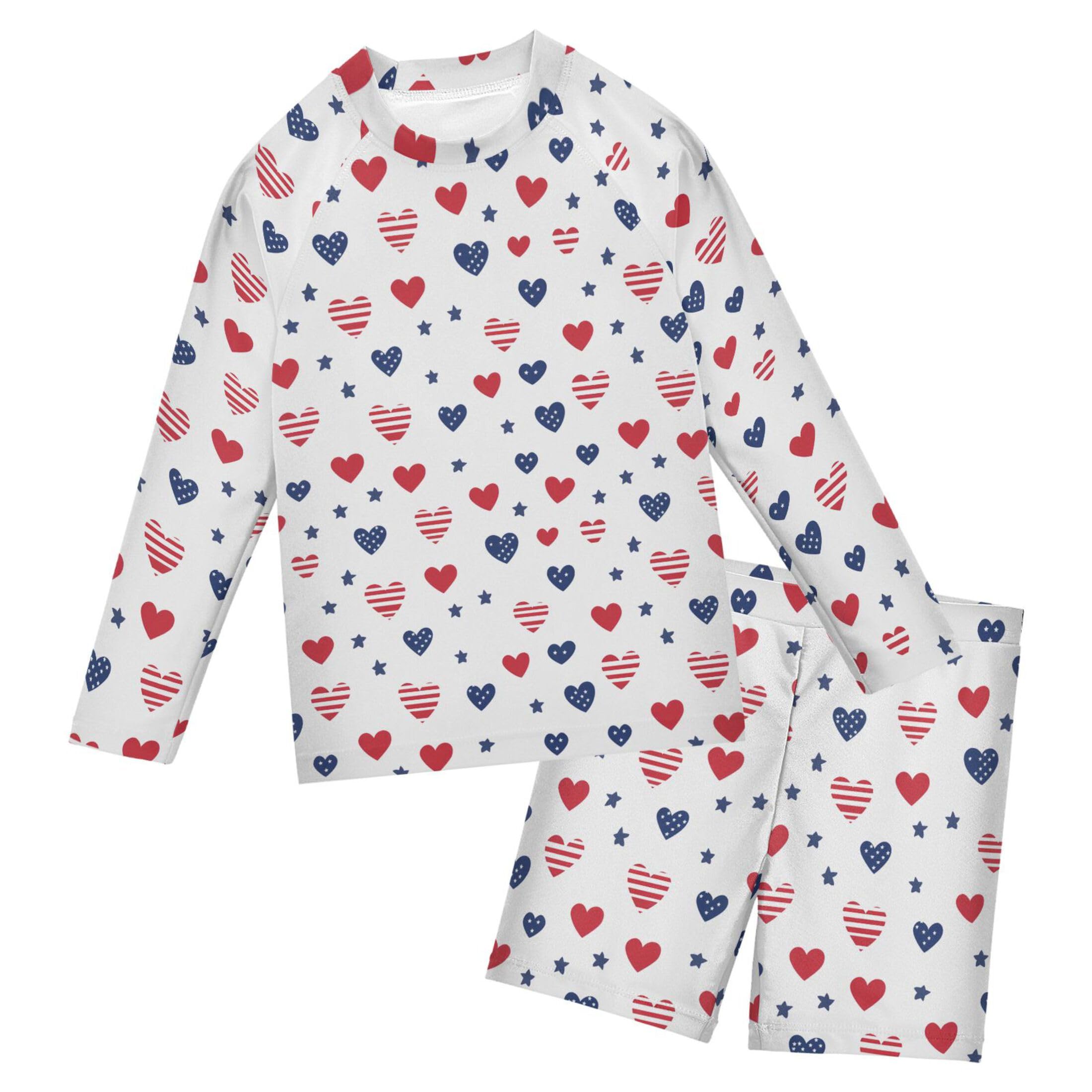 July 4th Independence Day Heart Baby Boys' Toddler Long Sleeved Rashguard Swim Bathing Suit Set B0404590