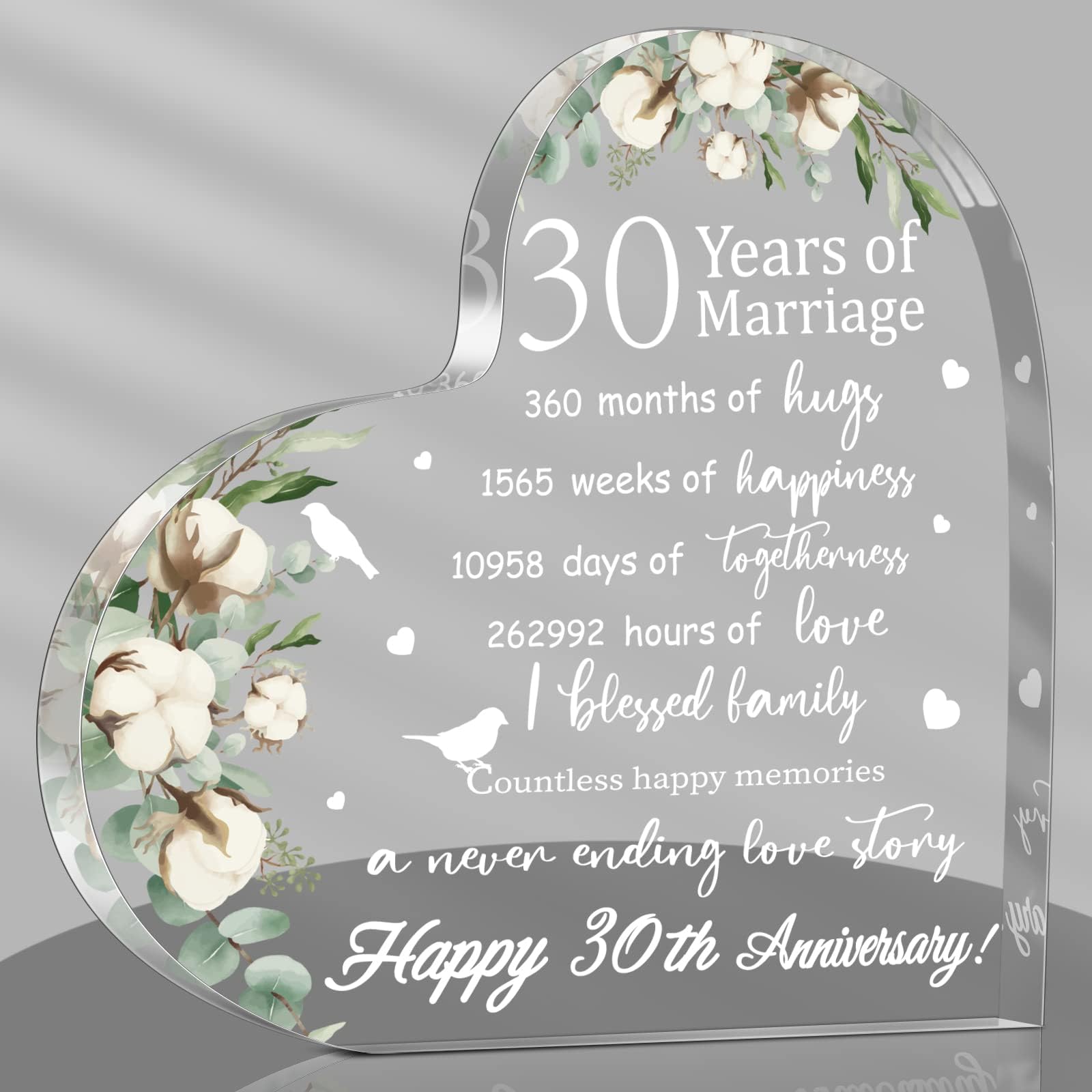 Wedding Gift for Her Years of Marriage Gift Happy Anniversary Present for Woman Acrylic Heart Marriage Keepsake for Wife Husband Girlfriend Boyfriend (30th Style)