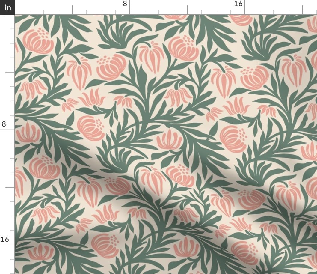 Spoonflower Fabric - Sage Botanical William Morris Arts and Crafts Cottagecore Grand Printed on Petal Signature Cotton Fabric Fat Quarter - Sewing Quilting Apparel Crafts Decor