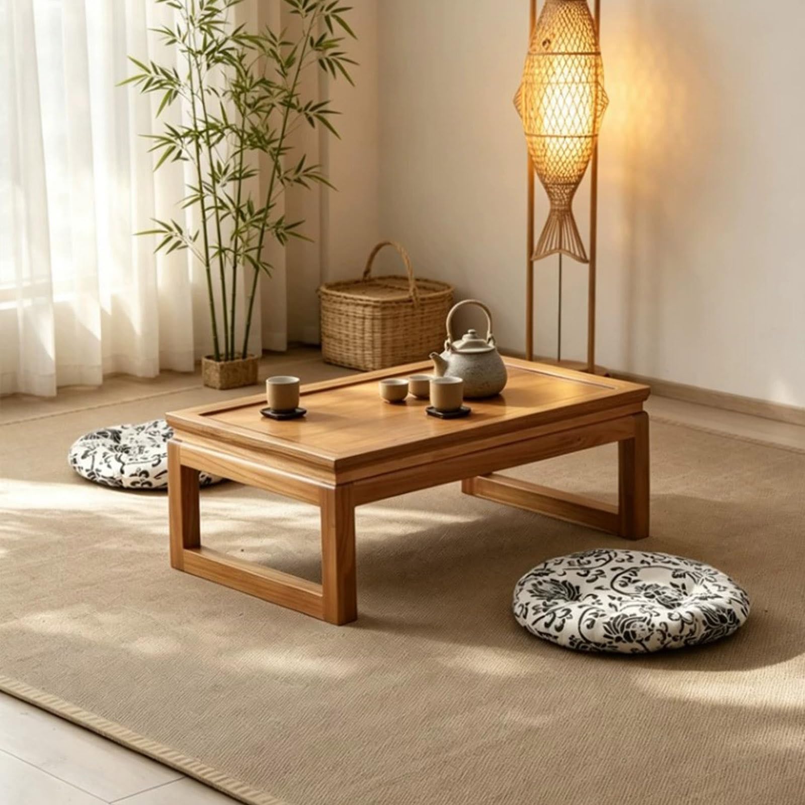 Mesa Centro Tatami Baja con Suelo Zen Japonés Madera Maciza Olmo