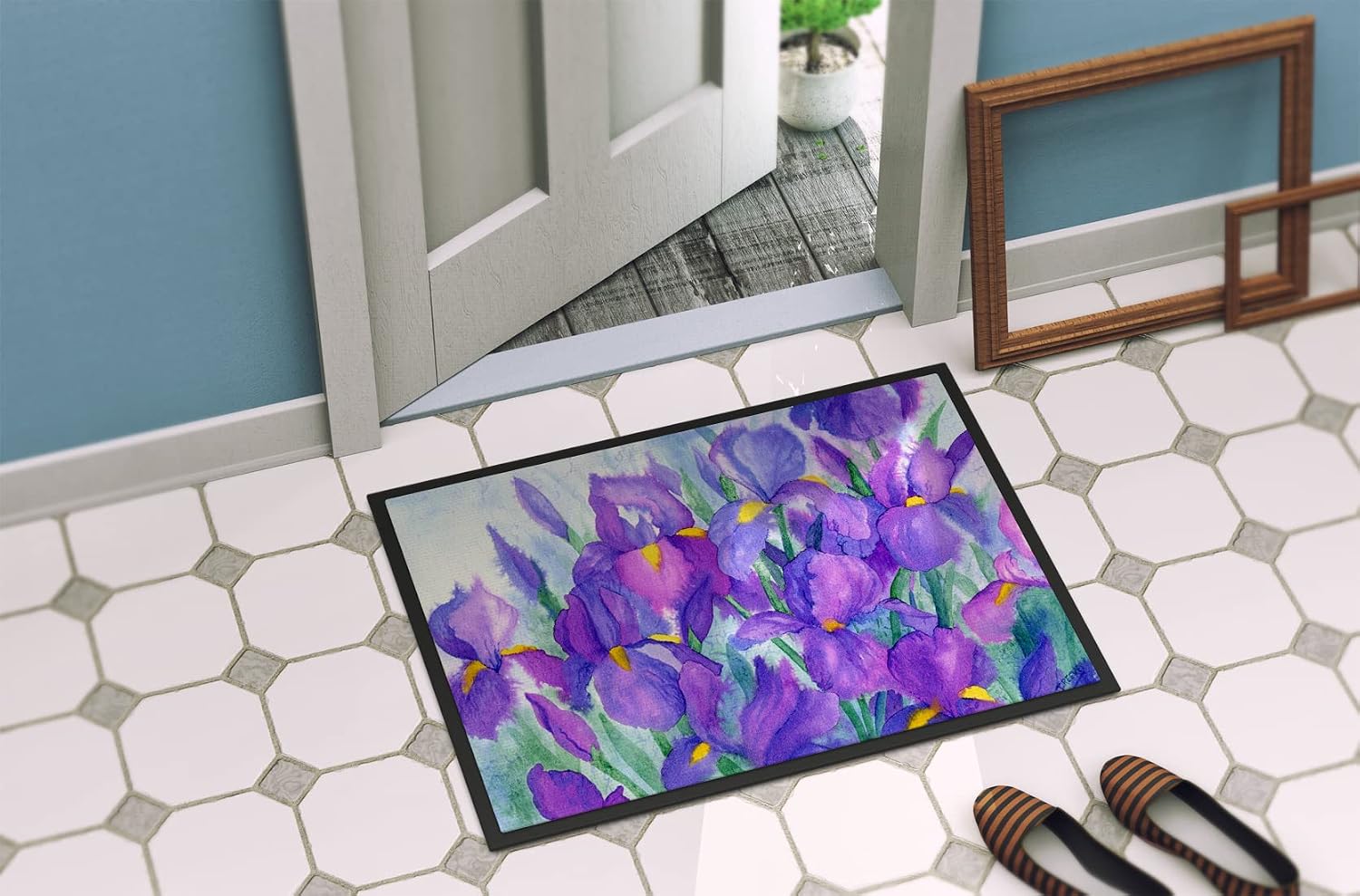 Caroline's Treasures IBD0256JMAT Purple Iris Doormat 24x36 Front Door Mat Indoor Outdoor Rugs for Entryway, Non Slip Washable Low Pile, 24H X 36W