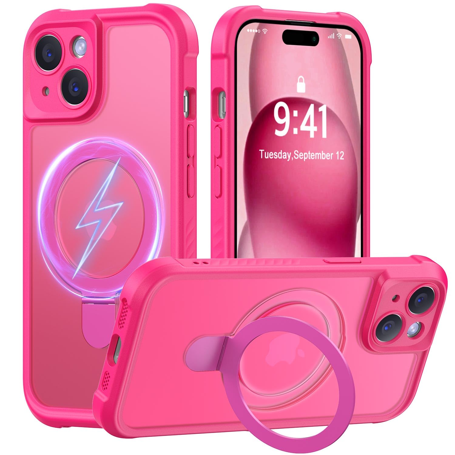 MOCCA Magnetic for iPhone 15 Case with Stand,Hot Pink