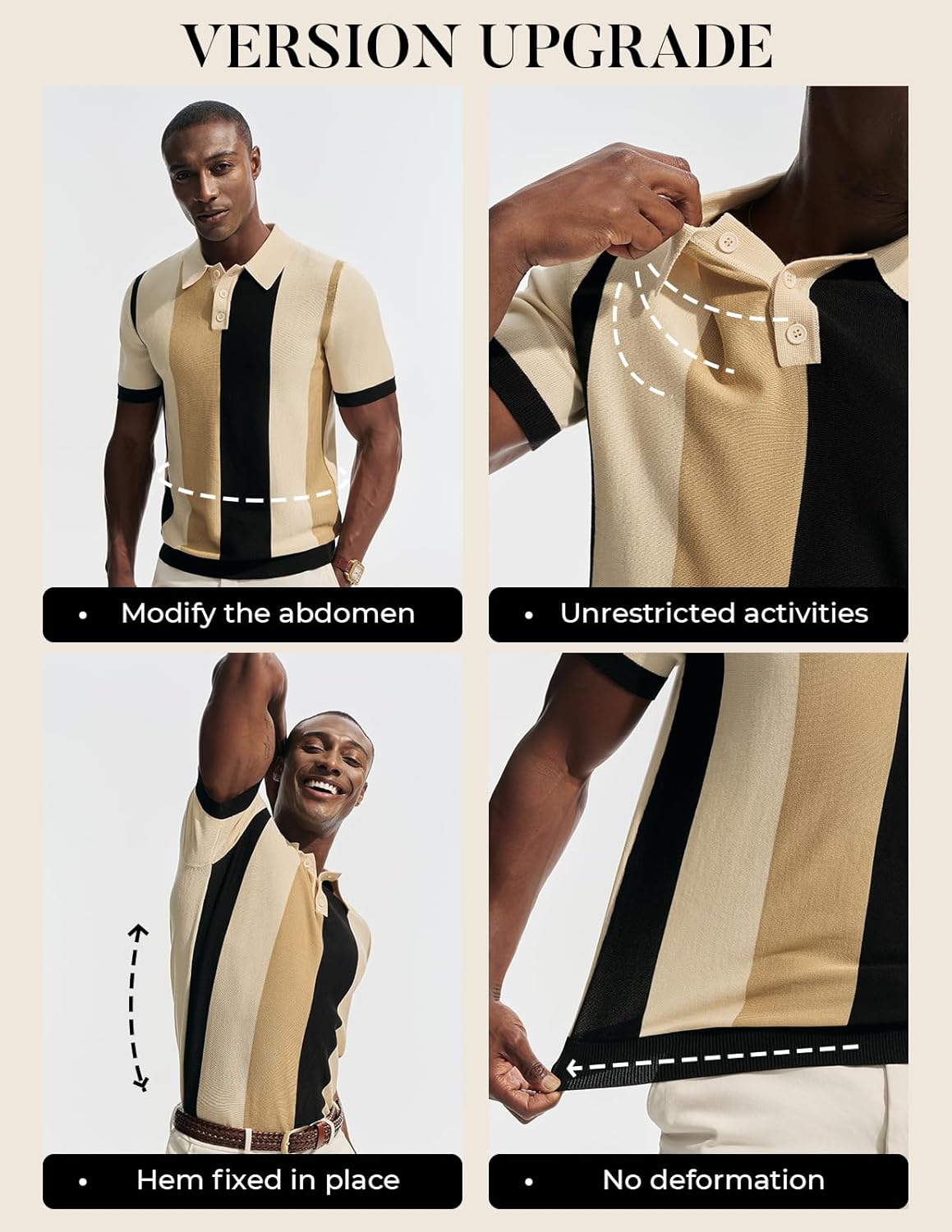 PJ PAUL JONES Mens Knitted Polo Shirts Short Sleeve Vintage Striped Shirt Casual Golf Polo Summer Vacation Beach Tops - Image 4